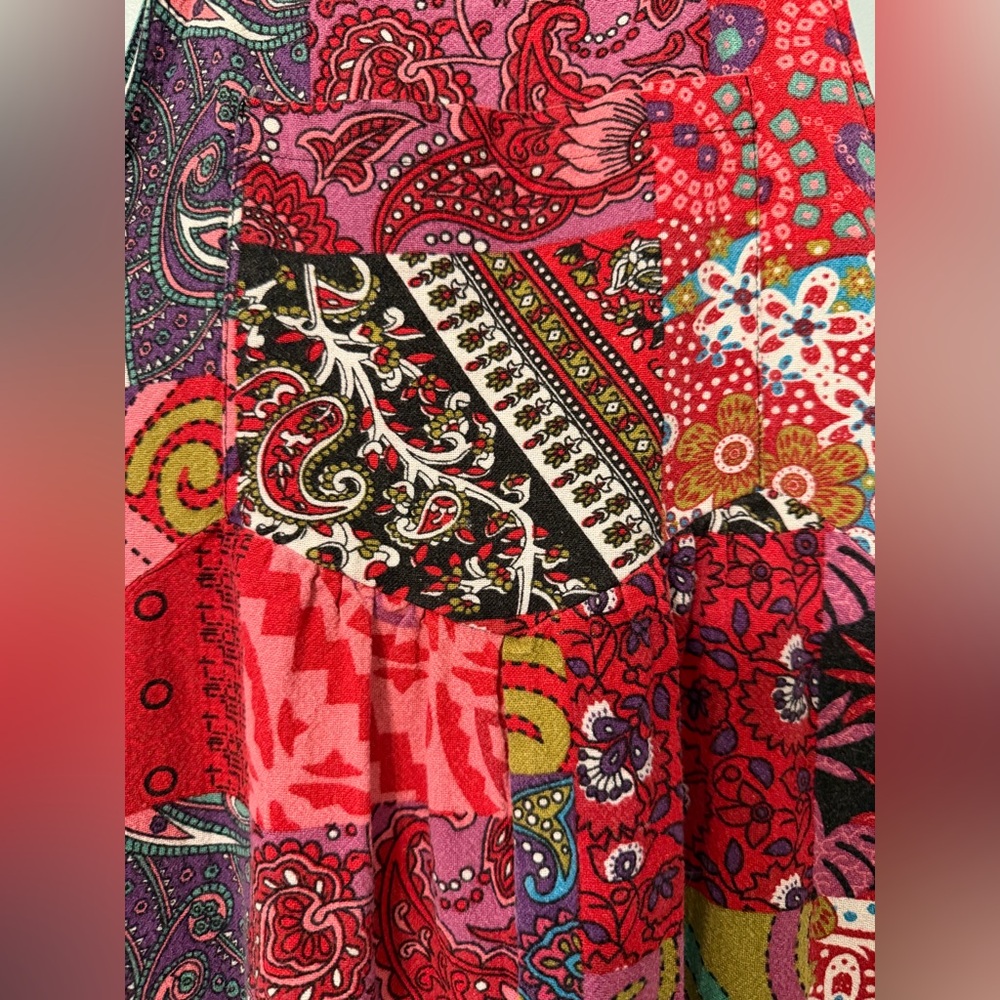 Boho Print Patchwork Overalls Small - image 5